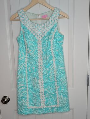 Lilly Pulitzer MacFarlane Shift Dress resort print Shorely Blue Sea Cups Size 2